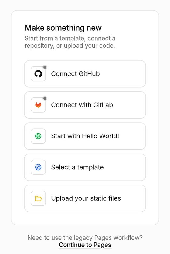 Pantalla de Cloudflare para crear un proyecto nuevo